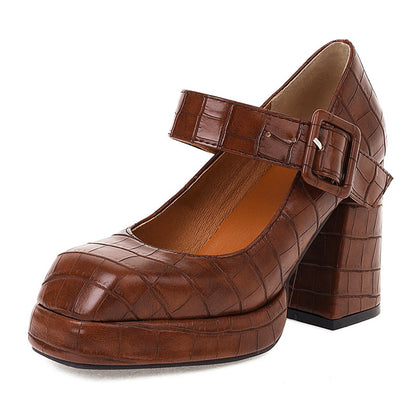 Escarpins Rétro à Talon Bloc — Bout Carré & Bride Ajustable