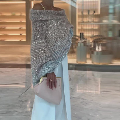 Manteau Maille Chic à Sequins – Élégance Moderne