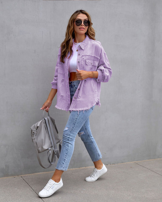 Veste Chemise Déchirée Oversize – Style Casual Chic