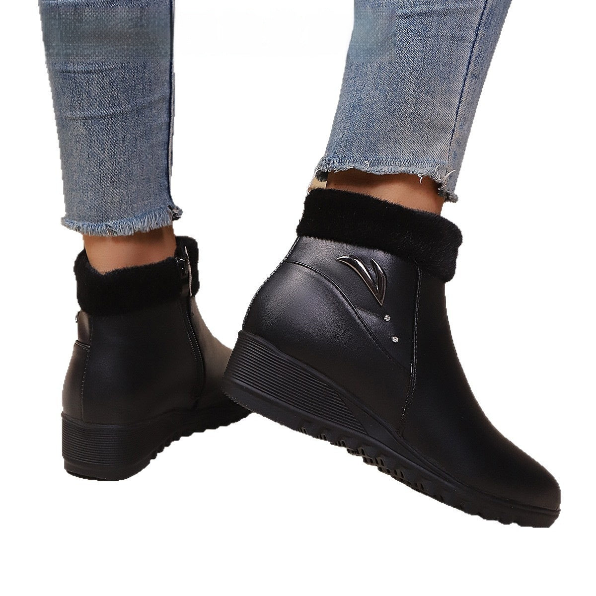 Bottines Noires Hiver Femme — Doublure Chaude & Talon Confort (Fermeture Éclair)