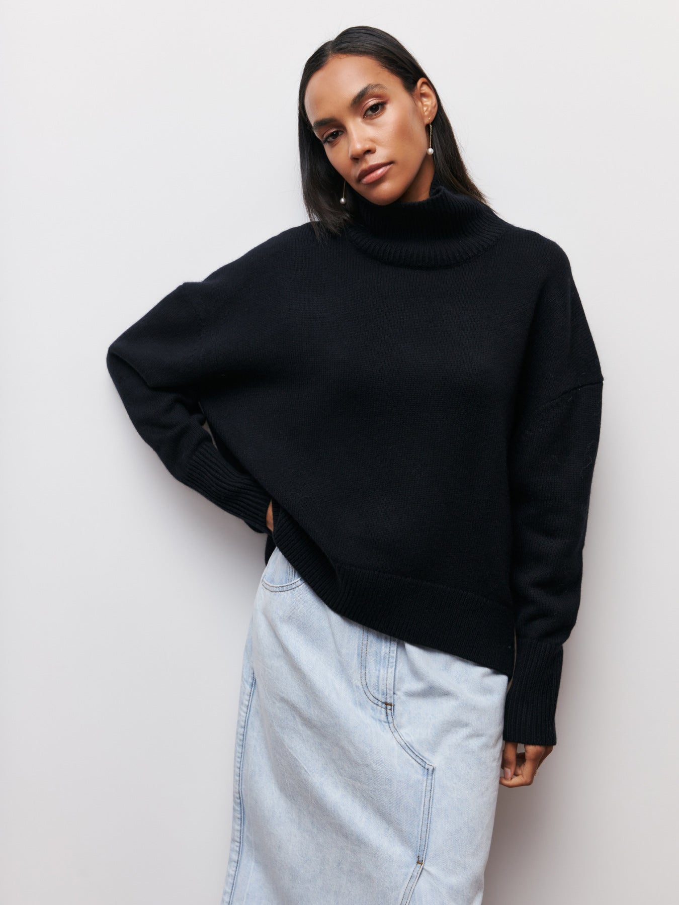Pull Col Roulé Oversize en Maille Douce